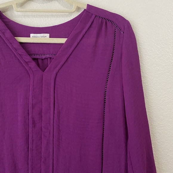 Rebecca Taylor Dress Womens Size 6 Knee Length Tie Sash Purple Lined - Picture 3 of 8